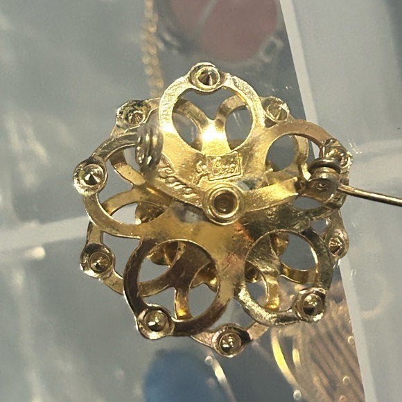 RICHELIEU Pearl crystal gold brooch/Pin - Picture 2 of 6